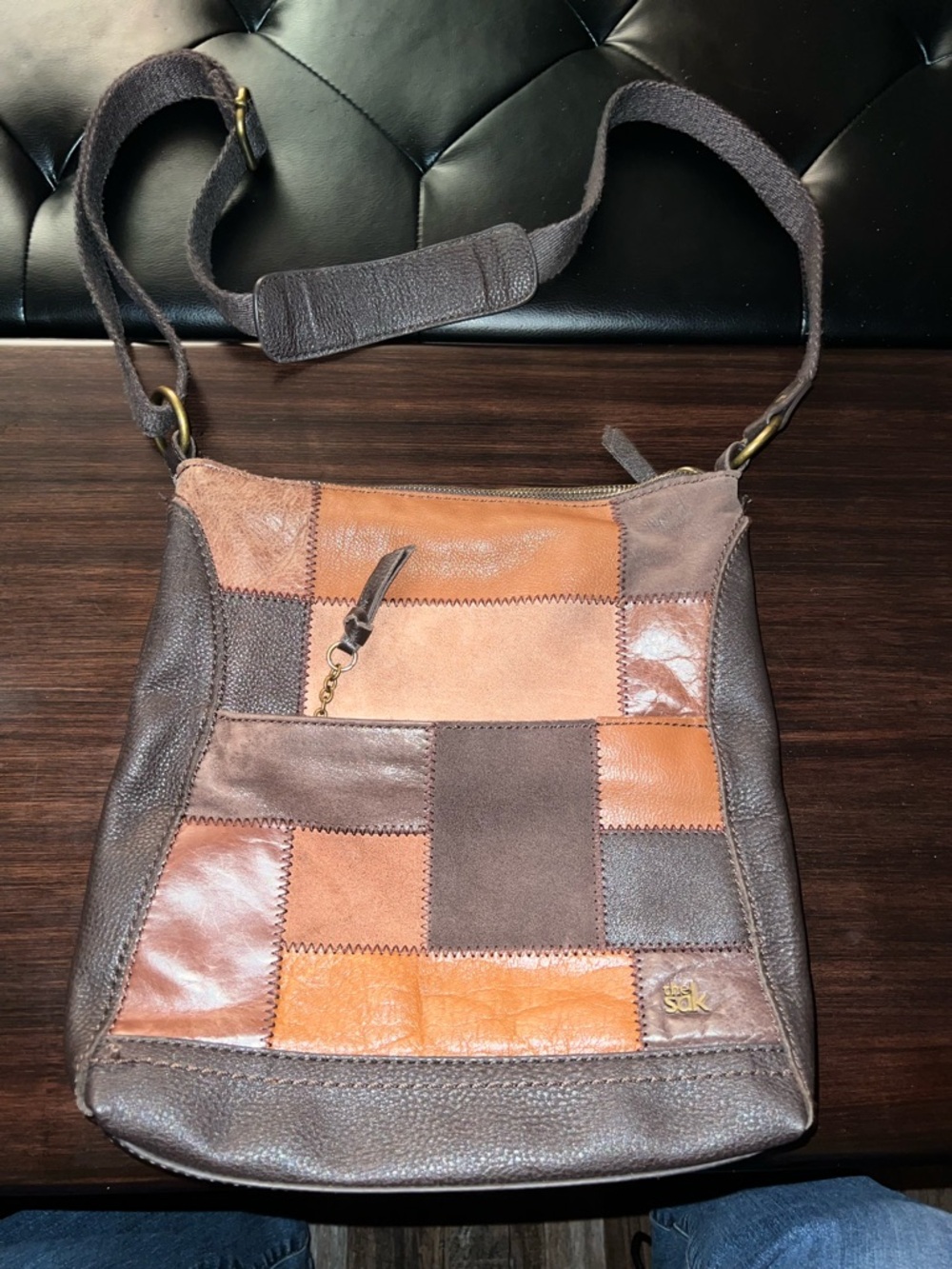 The Sak Patchwork Leather Crossbody in Brown & Tan